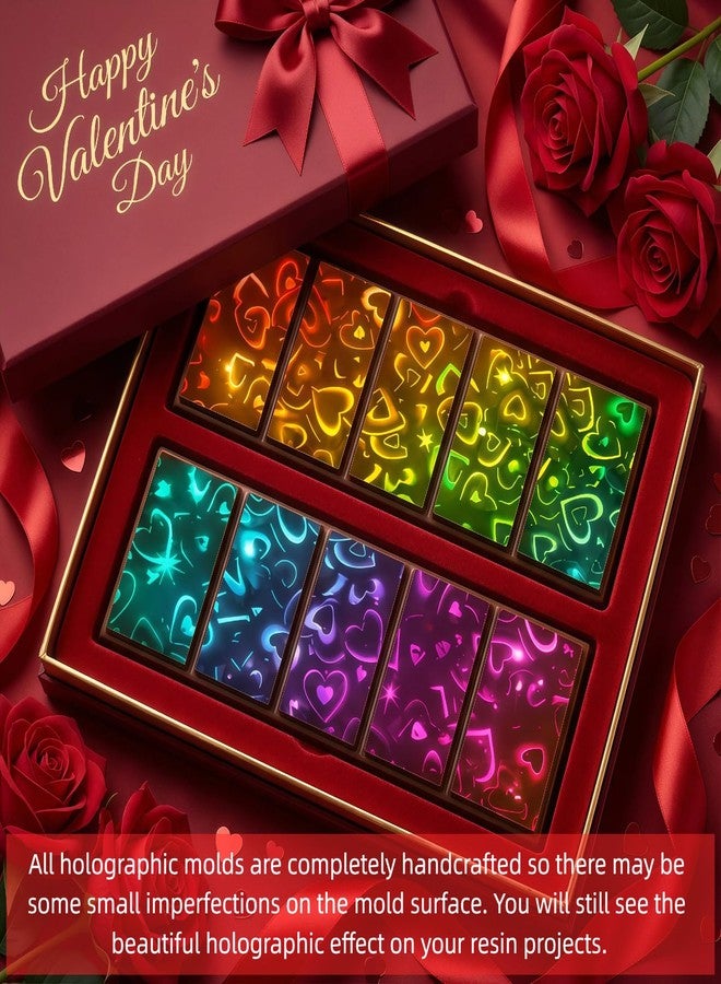 Ziliny 1 Pcs Holographic Chocolate Molds Valentine's Day Resin Silicone Chocolate Bar Deep Thick Molds for Galentine's Day DIY Baking Wax Melts Birthday Party Supplies(Rectangle,Heart) - Image 5